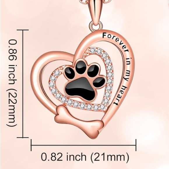 14k Gold Heart Diamond Paw Print Dog Bone Necklace - Picture 5 of 11